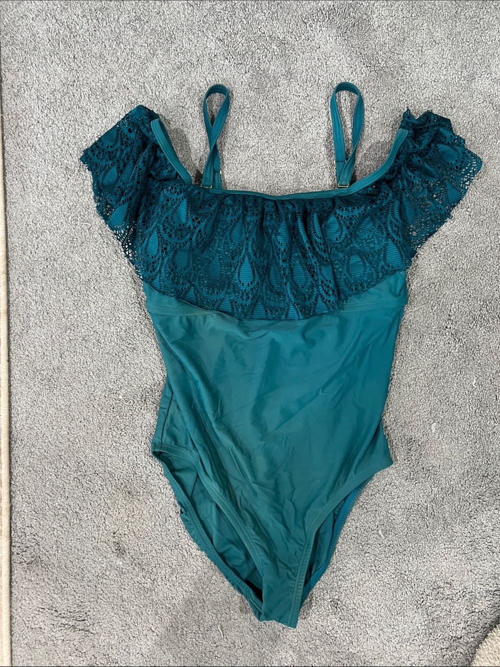 VENUS Teal Crochet Ruffle One-Piece Swimsuit